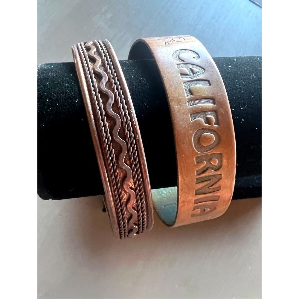 2 Vintage Copper Cuff Bracelet Lot California Braided Rustic Western Boho